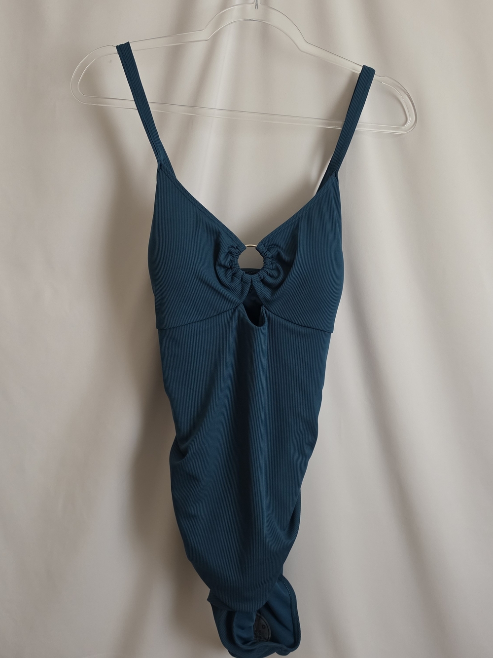 Teal Ribbed Cutout One Piece Bathing Suit